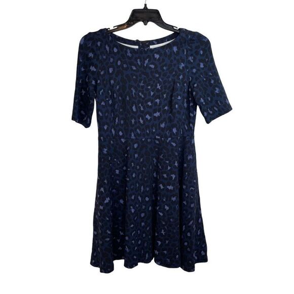 Kate Spade Blue Leopard Print Lace-up Ponte Dress Size M - Picture 2 of 8